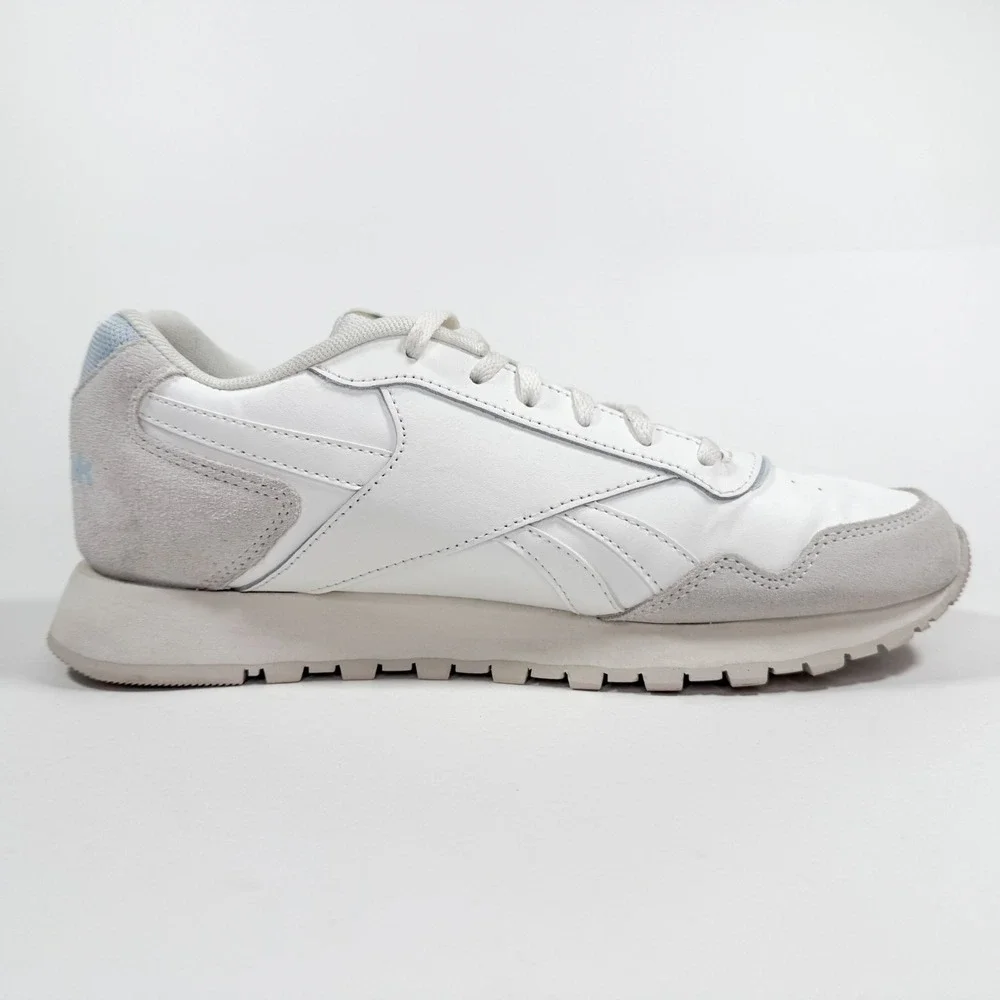 Reebok Classic Leather White Blue Sneakers Mens‎ 9.5 Casual Retro Shoes